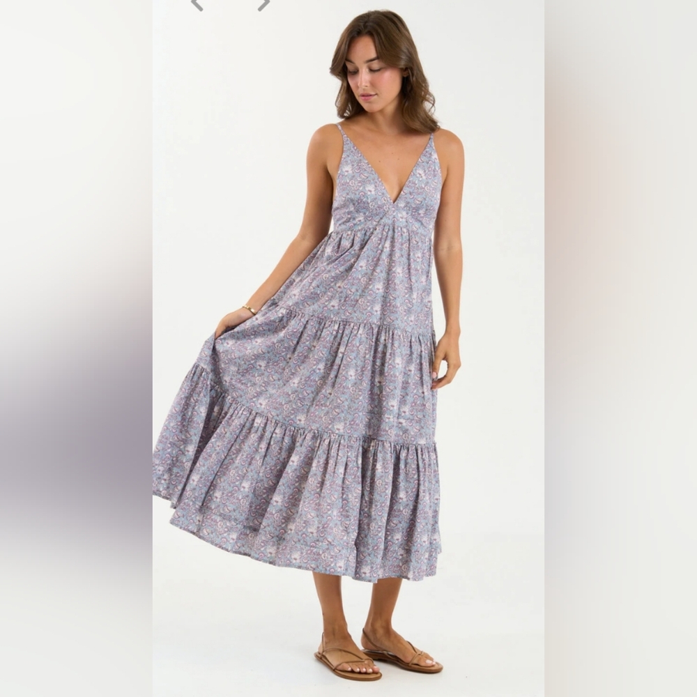 We Are Sundays Felton Dress Indigo Rose 100% Cotton Midi Dress Womens Size Small - Picture 2 of 9